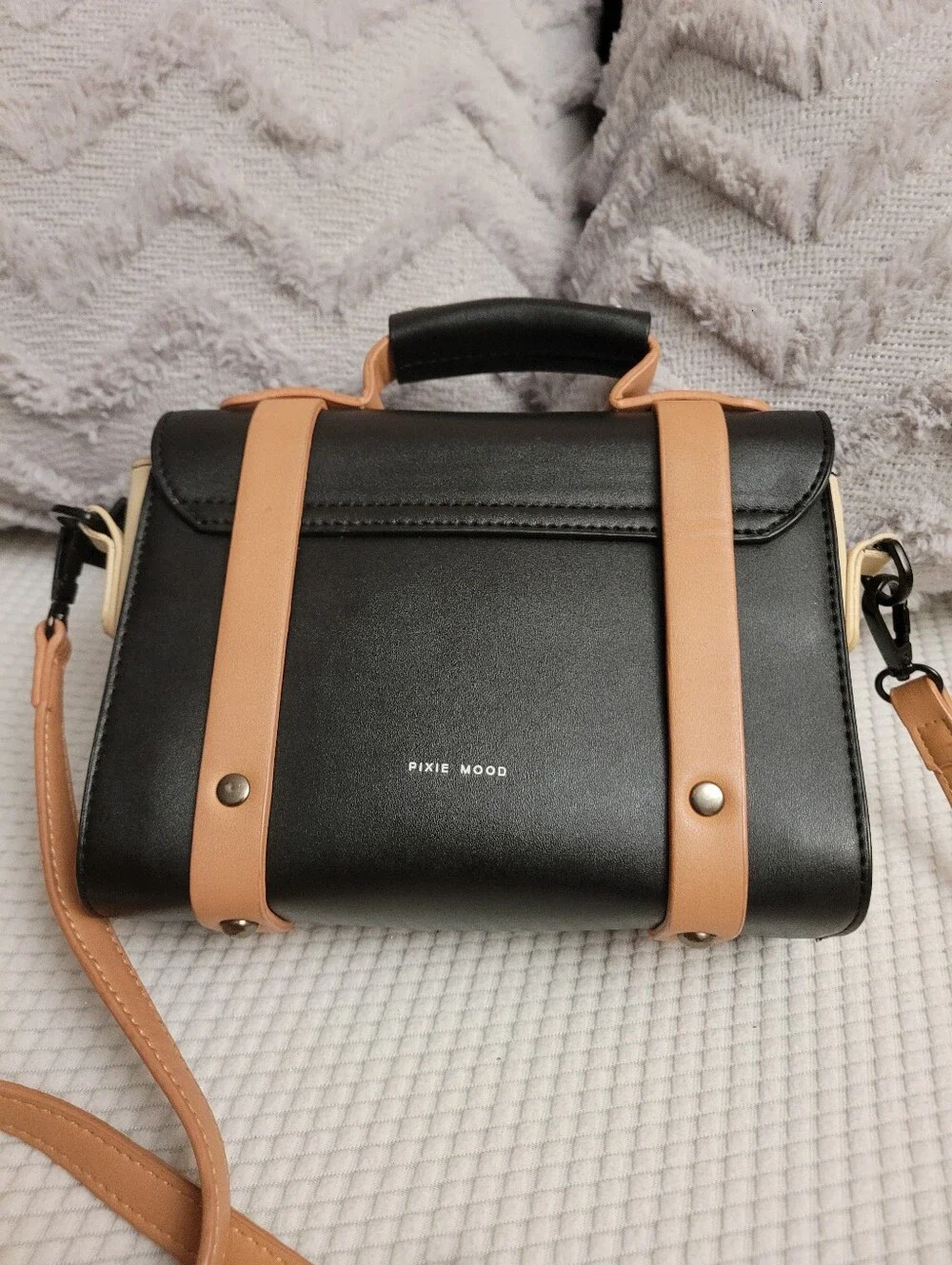 Pixie Mood Classic Black and Tan Crossbody Satchel - 8